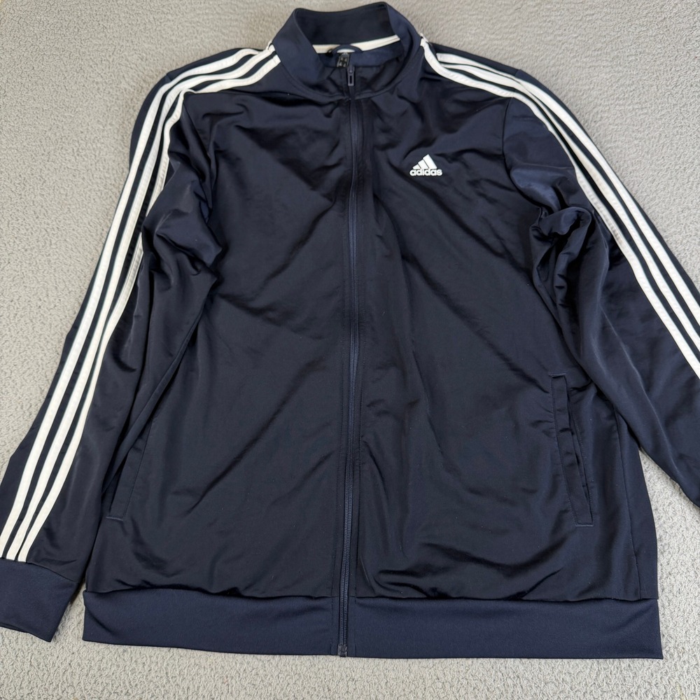 Adidas Track Jacket Mens 2XLT Navy Blue Primegreen 3-Stripe Full Zip Athletic